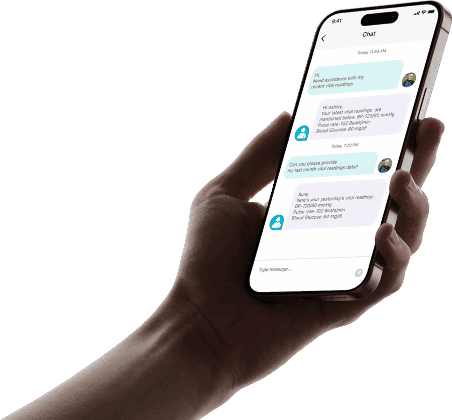 A patient using the DayaMed app to message their care team about vital readings